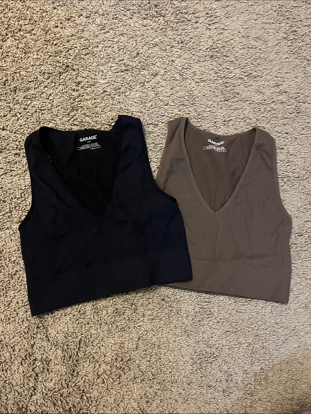 Garage Ribbed V-Neck Crop Tank — Black & Brown
